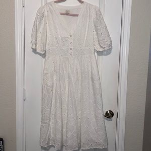 WHITE EYELET EMBROIDERED DRESS